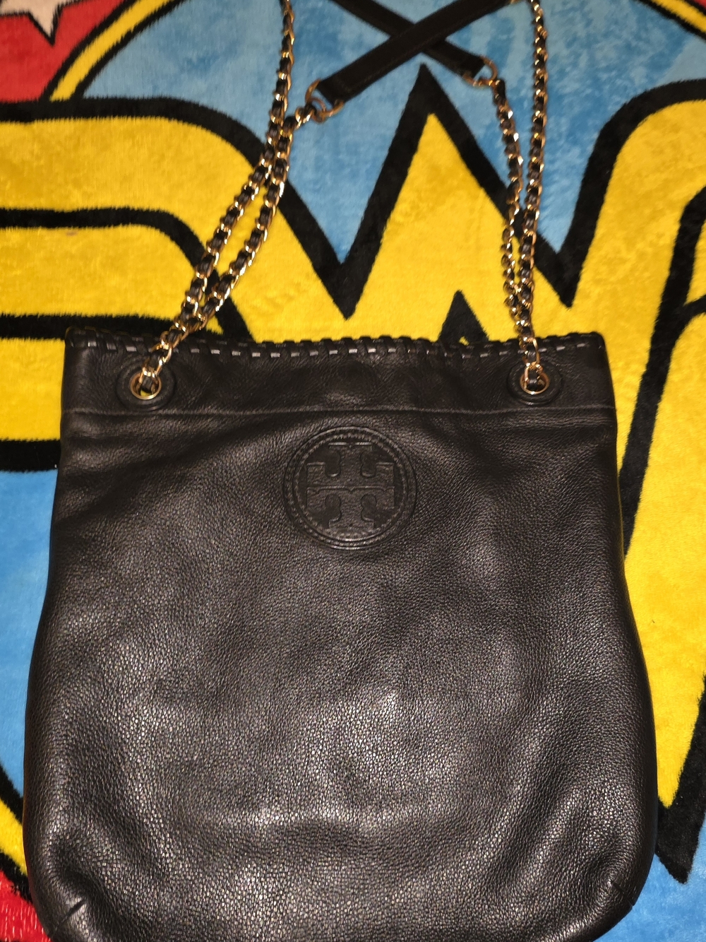 Tory Burch Black Pebbled Leather Chain-Handle Shoulder Bag